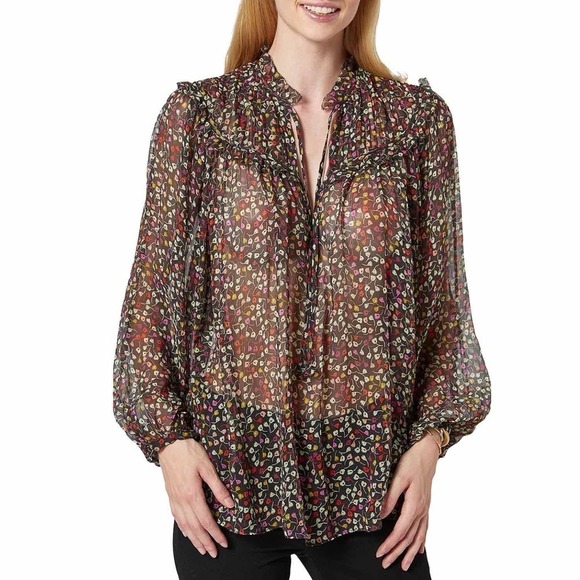 Joie Epworth Long Sleeve Sheer Button Blouse Black Caviar Size XXS - Picture 6 of 12